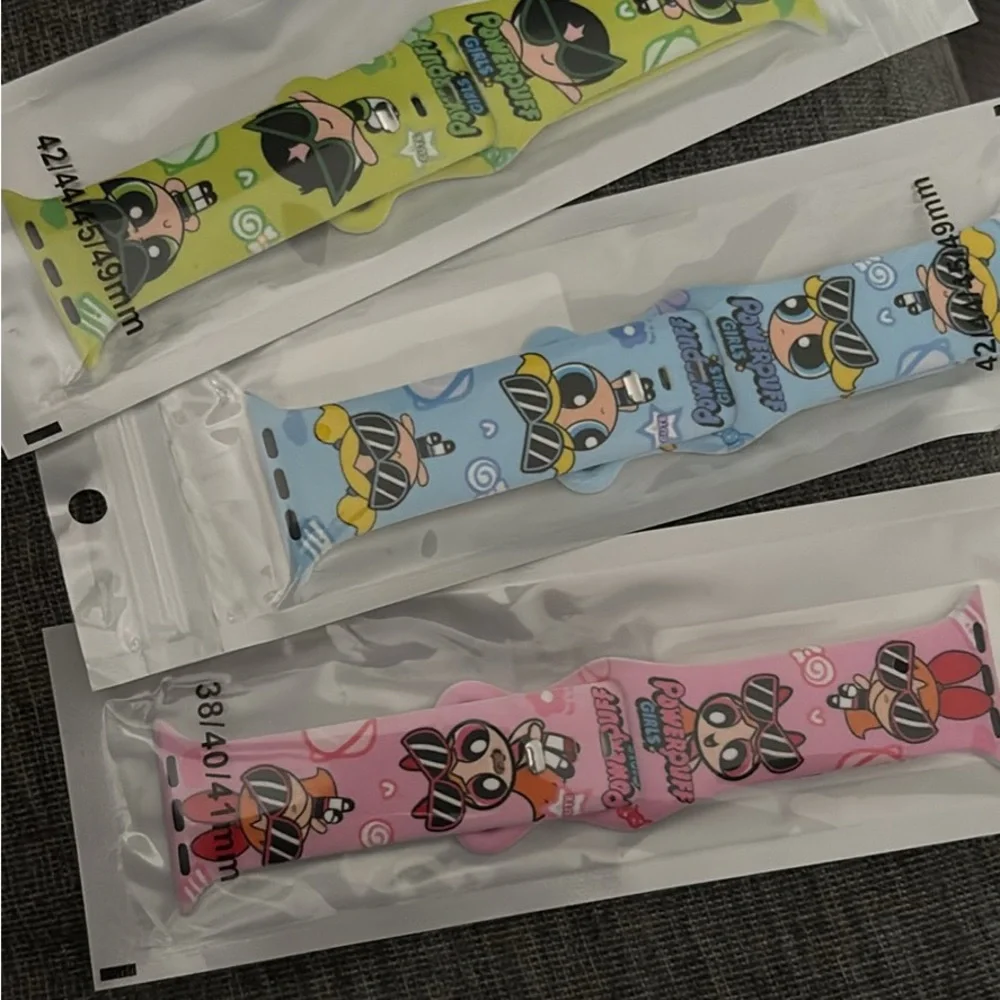3 Cartoon Character Wristbands - Green, Blue, Pink